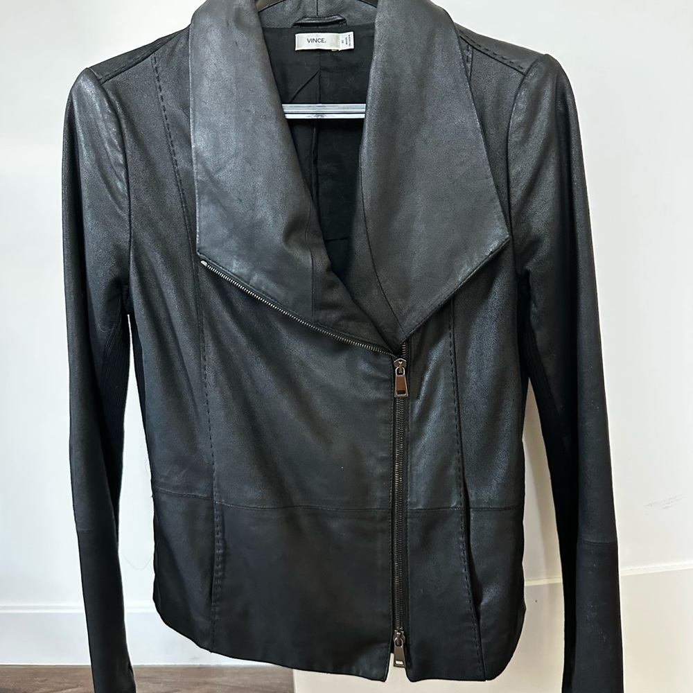 Vince Black Goat Leather Asymmetrical Moto Jacket XS